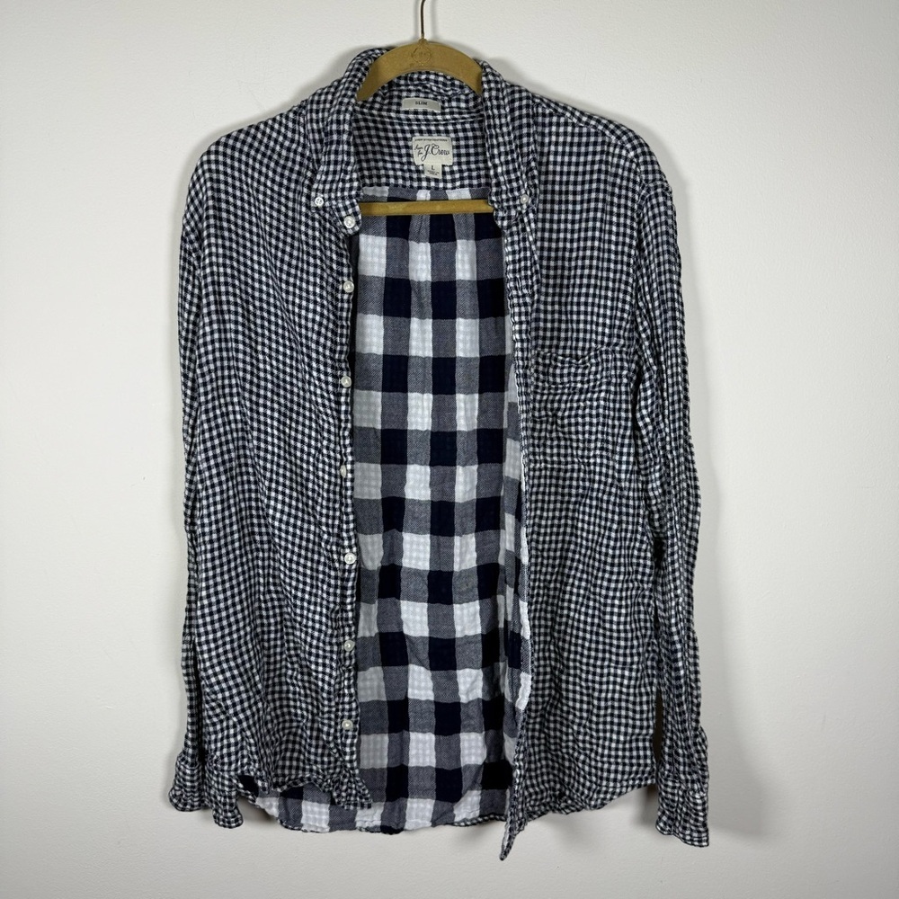 J. Crew Navy and White Gingham Shirt